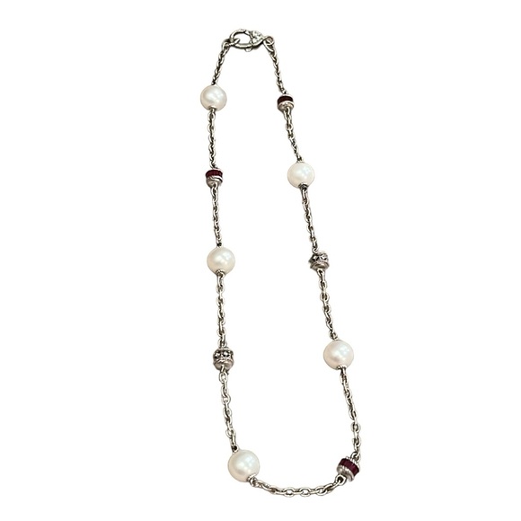 Judith Ripka Sterling Silver Necklace Chain Pearl Diamonique Rhodalite 17” - Picture 2 of 11